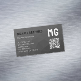 Tarjeta De Visita Magnética Código QR de patrón de malla geométrica gris oscur