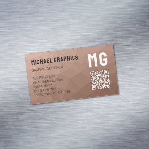Tarjeta De Visita Magnética Código QR de patrón de malla geométrica marrón de 
