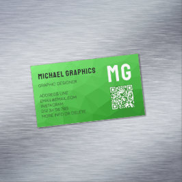 Tarjeta De Visita Magnética Código QR de patrón de malla geométrica verde clar