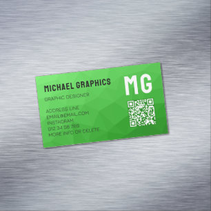 Tarjeta De Visita Magnética Código QR de patrón de malla geométrica verde clar