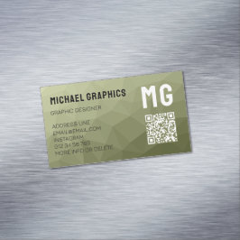Tarjeta De Visita Magnética Código QR de patrón de malla geométrica verde del