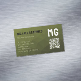 Tarjeta De Visita Magnética Código QR de patrón de malla geométrica verde del