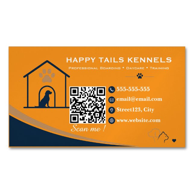 Tarjeta De Visita Magnética Código QR de perrera moderna   (Anverso)