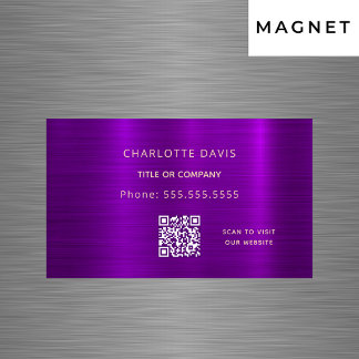 Tarjeta De Visita Magnética Código QR elegante y minimalista púrpura metálico