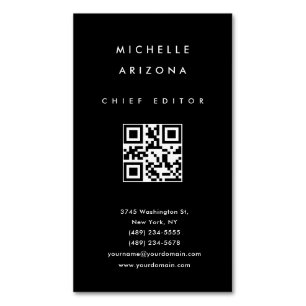 Tarjeta De Visita Magnética Código QR escaneado profesional negro minimalista