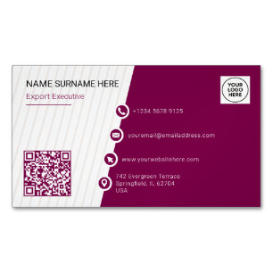 Tarjeta De Visita Magnética Código QR formal minimalista de Borgoña