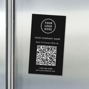 Tarjeta De Visita Magnética Código QR Logo Moderno Negro
