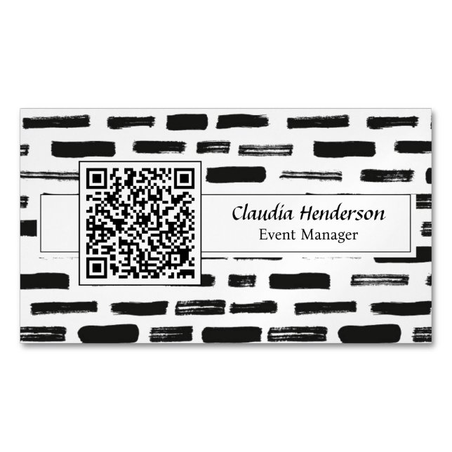 Tarjeta De Visita Magnética Código QR simple de Personalizado blanco y negro (Anverso)