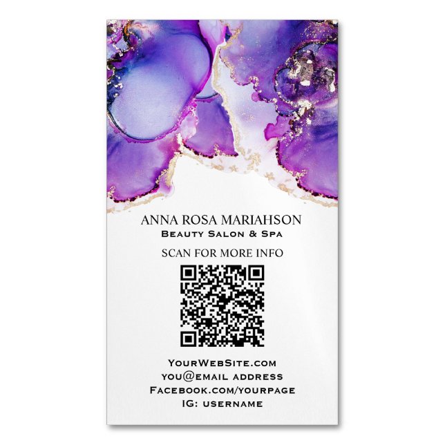 Tarjeta De Visita Magnética *~* CÓDIGO QR Yummy Violet Blue Gold Gilded AP29 (Frente vertical)