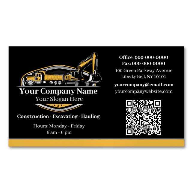 Tarjeta De Visita Magnética Compañía Constructora Profesional de Equipo Pesado (Anverso)