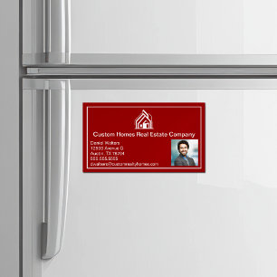 Tarjeta De Visita Magnética Compañía de bienes raíces Bold Red Realtor Foto