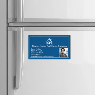 Tarjeta De Visita Magnética Compañía de bienes raíces moderna azul Realtor Fot