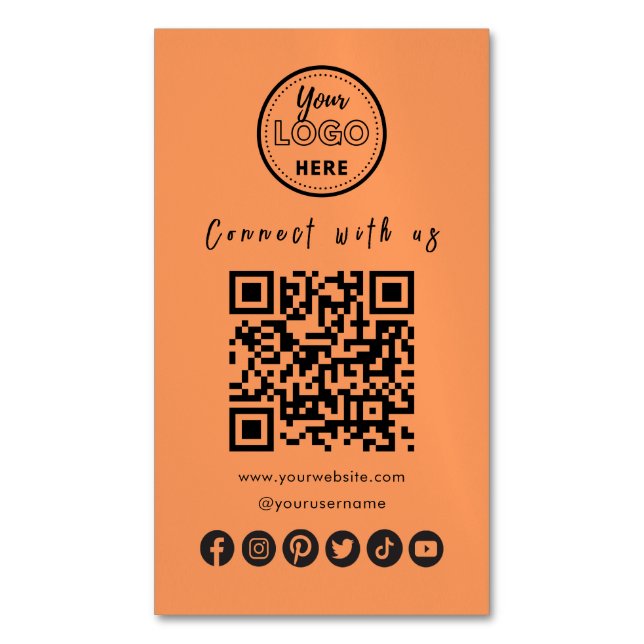 Tarjeta De Visita Magnética Conéctate Con El Naranja De Moda Del Código QR De  (Frente vertical)