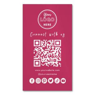 Tarjeta De Visita Magnética Conéctate Con Los Medios Sociales QR Code Hot Pink