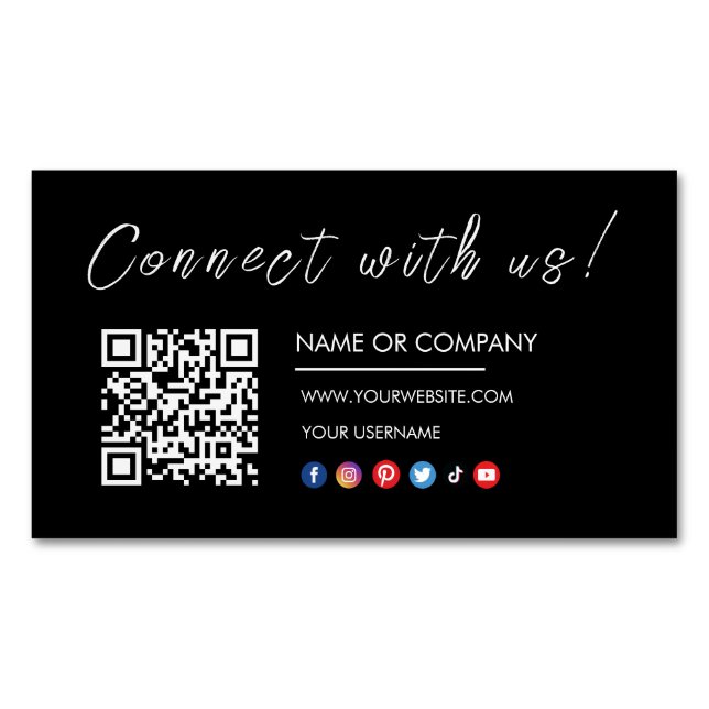 Tarjeta De Visita Magnética Conéctate con nosotros Logo Qr Code Social Media B (Anverso)