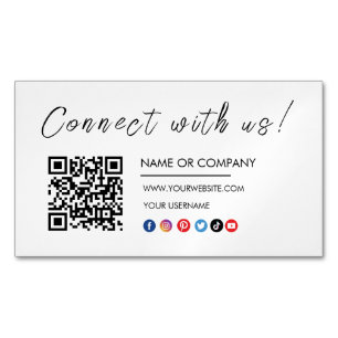 Tarjeta De Visita Magnética Conéctate con nosotros Logo Qr Code Social Media W