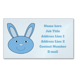 Tarjeta De Visita Magnética Conejo Azul Cara de Niño Personalizado Primavera P