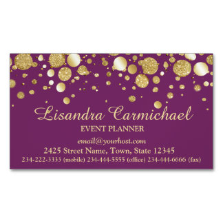 Tarjeta De Visita Magnética Confetti Relieve metalizado dorado En Plum Magnéti