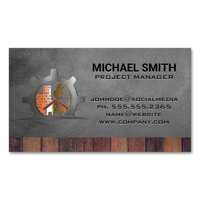Tarjeta De Visita Magnética Construcción | Desarrollador de constructores (Anverso)