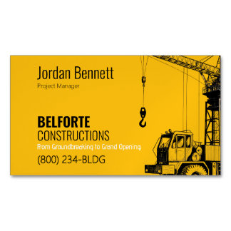 Tarjeta De Visita Magnética Construcción Moderna | Diseño Yellow & Crane