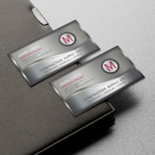 Tarjeta De Visita Magnética Construcción Moderna Metal Marco Monograma Plata B