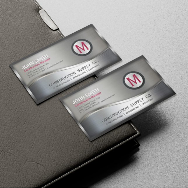 Tarjeta De Visita Magnética Construcción moderna Metalizado enmarcada Monogram (Subido por el creador)