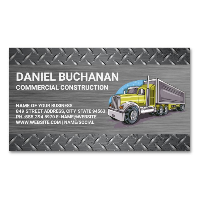 Tarjeta De Visita Magnética Construction Vehicle | Big Rig Truck | Driver (Anverso)