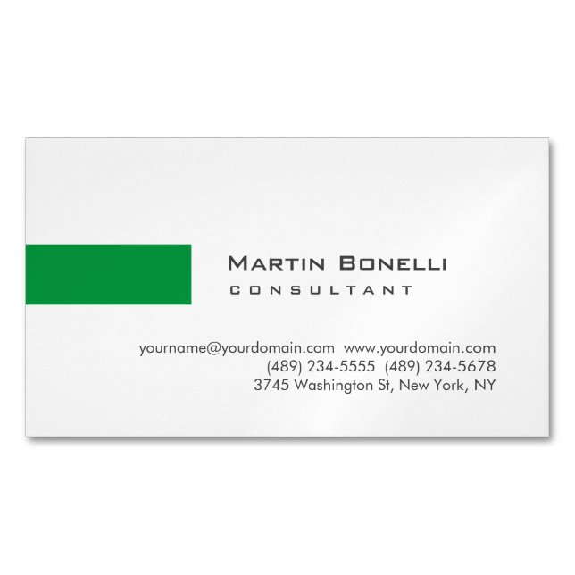 Tarjeta De Visita Magnética Consultor simple verde blanco moderno (Anverso)