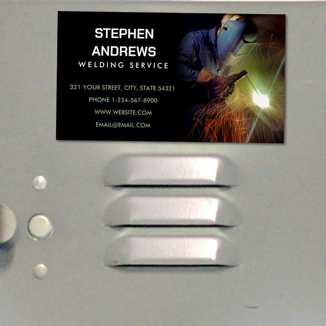 Tarjeta De Visita Magnética Contratista profesional de soldadura Metalizado (Professional Metal Welding Fabrication Contractor Business Card Magnet)