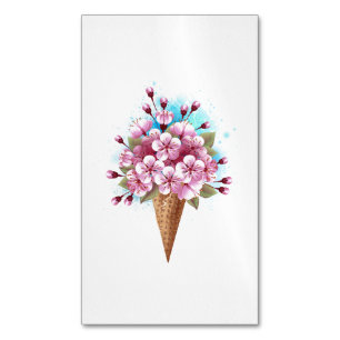 Tarjeta De Visita Magnética Crema rosa de hielo Sakura Waffle Cone