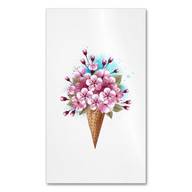 Tarjeta De Visita Magnética Crema rosa de hielo Sakura Waffle Cone (Frente vertical)