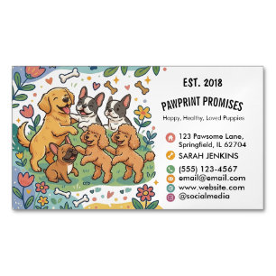Tarjeta De Visita Magnética Criador de Cachorros Ilustrado Juguetón 