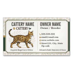 Tarjeta De Visita Magnética Criador de gatos bengala vintage personalizable 
