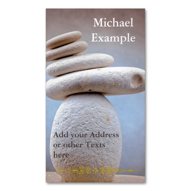 Tarjeta De Visita Magnética Cuadrado de equilibrio de las piedras + su texto y (Frente vertical)