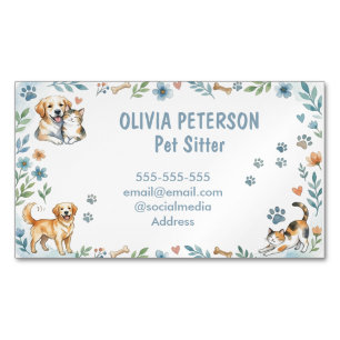 Tarjeta De Visita Magnética Cuidador de Mascotas Acuarela Personalizable