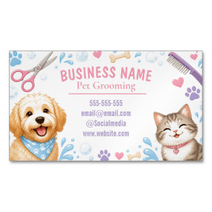 Tarjeta De Visita Magnética Cute Perro & Gato Peluquero Promocional 