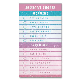 Tarjeta De Visita Magnética Cute Pink Blue Glitter Kids Daily Chores Magnet