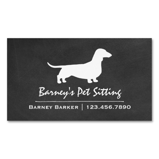 Tarjeta De Visita Magnética Dachshund Silhouette Wiener Dog Chalkboard Style (Anverso)