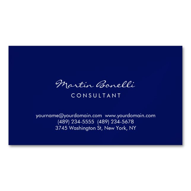 Tarjeta De Visita Magnética Dark Blue White Minimalist Script Plain Simple (Anverso)