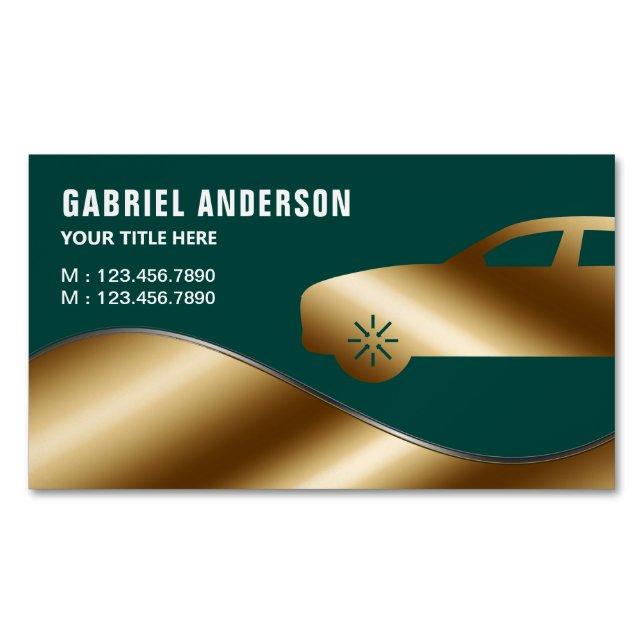 Tarjeta De Visita Magnética Dark Green Gold Luxury Car Chauffeur (Anverso)