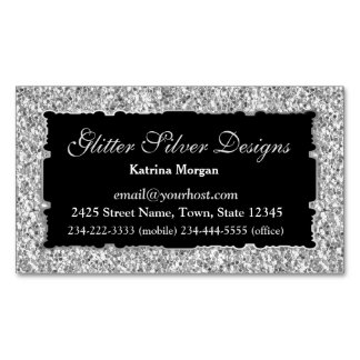 Tarjeta de visita magnética de purpurina Silver El