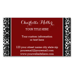 Tarjeta de visita magnética del damasco negro rojo