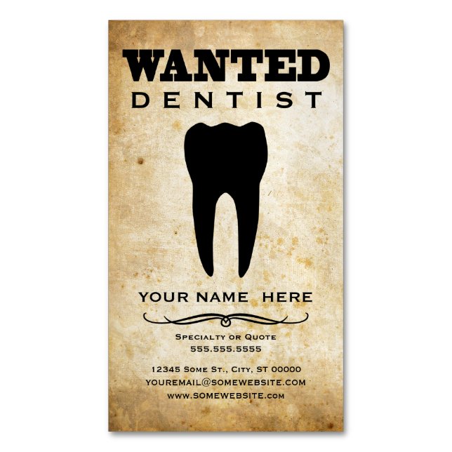 Tarjeta De Visita Magnética Dentist Wanted Poster (Frente vertical)
