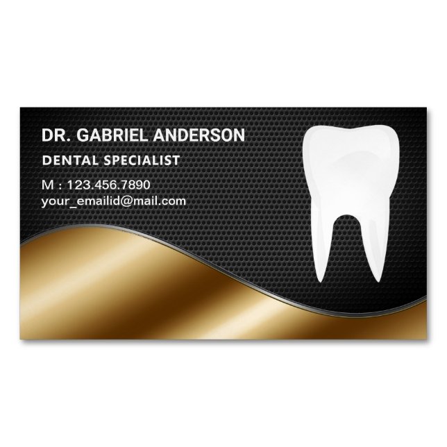 Tarjeta De Visita Magnética Dentista dental dental de la clínica dental Gold B (Anverso)