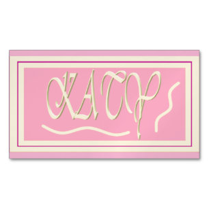 Tarjeta De Visita Magnética Diseño atómico con letras de color rosa y crema li