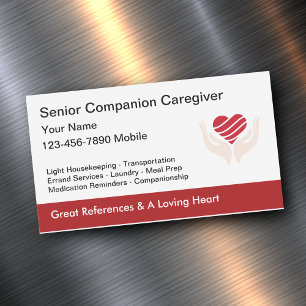 Tarjeta De Visita Magnética Diseño de Corazón y Manos para Cuidador Senior