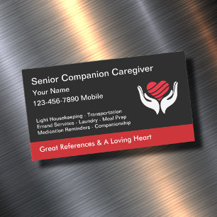 Tarjeta De Visita Magnética Diseño de Corazón y Manos para Cuidador Senior