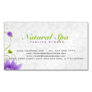 Tarjeta De Visita Magnética Diseño floral morado blanco y verde