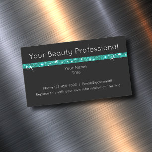 Tarjeta De Visita Magnética Diseño Profesional De Belleza Con Purpurina Turque
