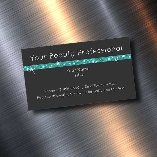 Tarjeta De Visita Magnética Diseño Profesional De Belleza Con Purpurina Turque (Subido por el creador)